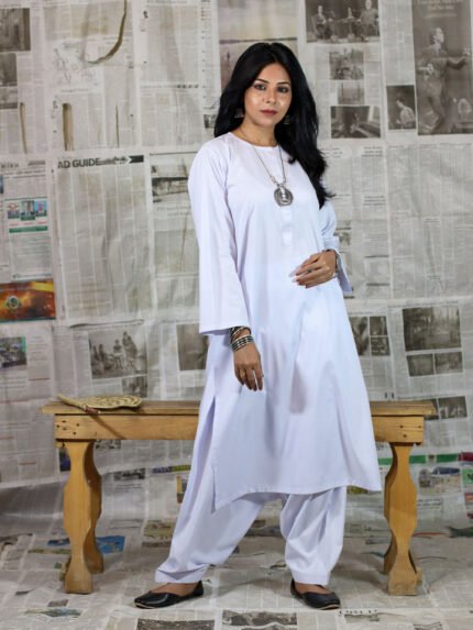 Boat Neck Shalwar Kameez White