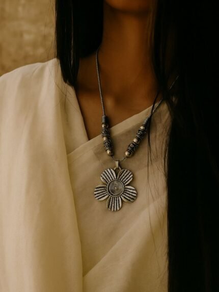 Mandala Flower Oxidized Pendant