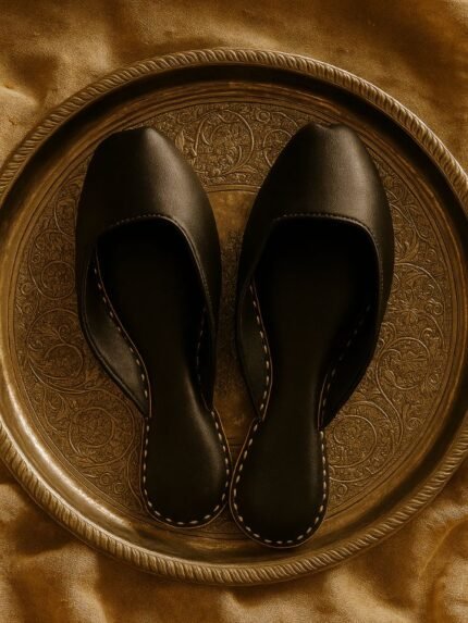 BLACK LEATHER KHUSSA JUTTI
